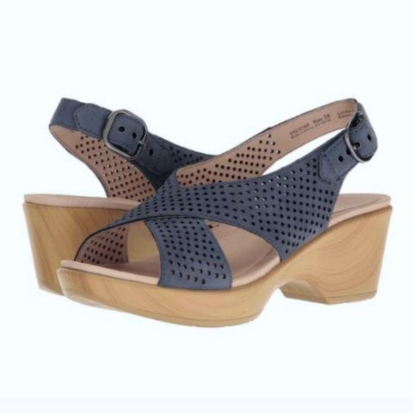 Dansko Shoes - DANSKO Jacinda Blue Perforated Criss Cross Sandals